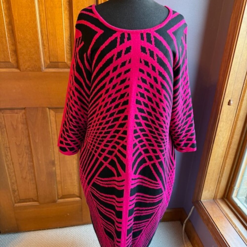 Ashley Stewart Hot Pink & Black Contemporary Knit Sweater Dress Size 18/20W